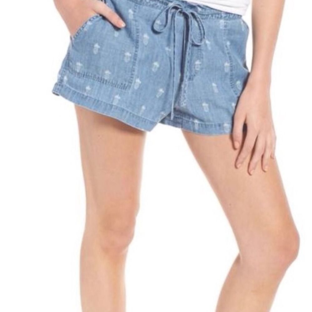 Rails Womens Chambray Comfy Pineapple Patterned‎ Shorts Size Medium Denim Tie